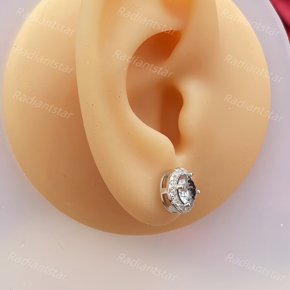 NEW Certified 2ct. t.w. Grey Moissanite 6 Round Halo Stud Earrings - Picture 6 of 6